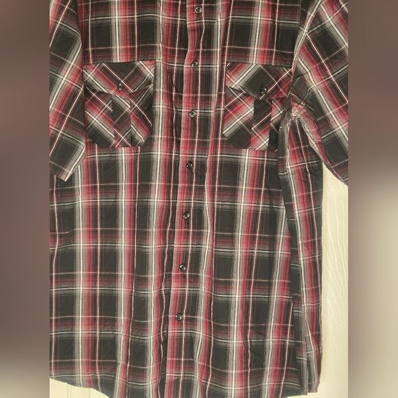 Beverly Hills Polo Club 4XLB Pockets ButtonUp BurgundyGrayPlaid ShrtSl Men Shirt - Picture 5 of 6